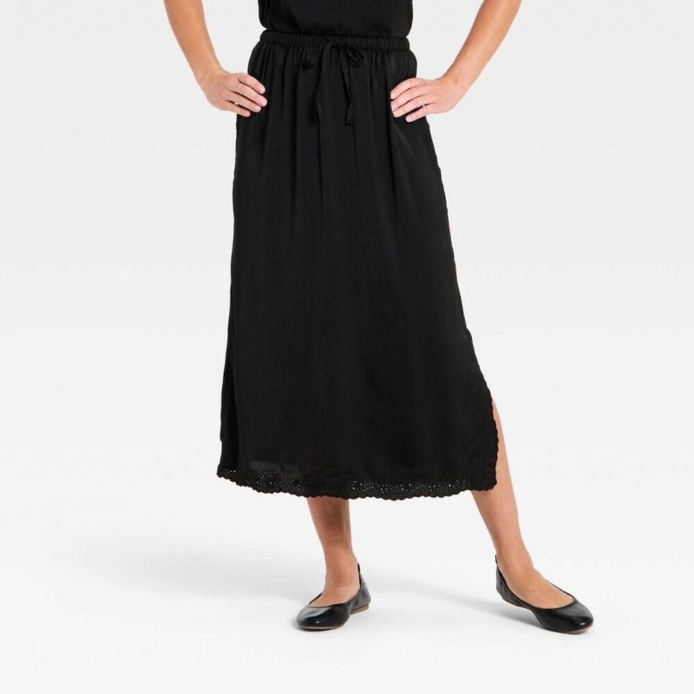 Women's Cutwork Midi A-Line Skirt - Universal Thread Black L